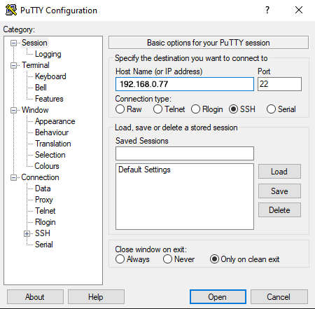 Подключение к удаленному серверу Linux SSH-клиентом PuTTY